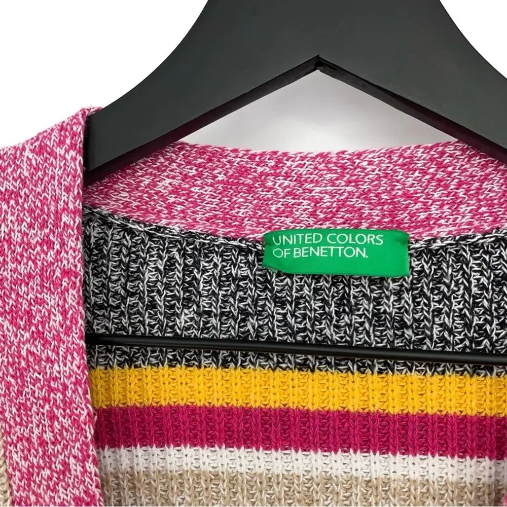 UNITED COLORS OF BENETTON Striped Chunky Knit Cardigan Pink Black XS/S